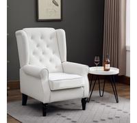 HOMCOM Retro Accent Chair Wingback Armchair, Cream, Cream