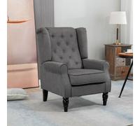 Homcom Retro Accent Comfy Chair With Tufted Club Wood Fabric, Dark Grey