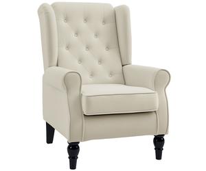 HOMCOM Retro Arm Chair with 160kg Capacity Wingback Upholstered Button Tufted Chair for Living Room Bedroom, Cream White Aosom UK