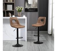 HOMCOM Retro Bar Stools Set of 2, Faux Leather, Adjustable Height with Backrest and Footrest, Brown Aosom UK