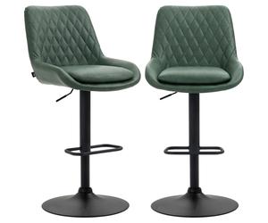 HOMCOM Retro Bar Stools Set of 2, Adjustable Kitchen Stool, Upholstered Bar Chairs with Back, Swivel Seat, Green Aosom UK