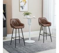 HOMCOM Bar Stools Set of 2 Retro Bar Chairs W/ Backs Footrests Steel Legs Brown | TJ Hughes
