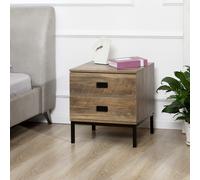 HOMCOM Retro Bedside Table Metal Frame Bedroom Side Table w/ 2 Drawers Coffee