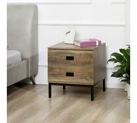 HOMCOM Retro Bedside Table Metal Frame Bedroom Side Table w/ 2 Drawers Coffee - Brown