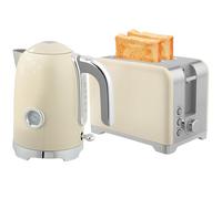 HOMCOM Retro Kettle and Toaster Set with Temp Display, 1.7L 3000W Rapid Boil Stainless Steel Jug Kettle with Thermostat Limescale Filter 2 Slice Toaster with 7 Browning Controls Crumb Tray, Cream