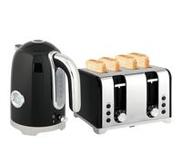HOMCOM Retro Kettle and Toaster Set with Temp Display, 1.7L 3000W Rapid Boil Stainless Steel Jug Kettle with Thermostat Limescale Filter 4 Slice Toaster with 7 Browning Controls Crumb Tray, Black