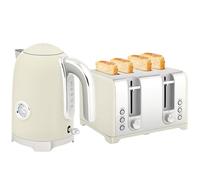 HOMCOM Retro Kettle and Toaster Set with Temp Display, 1.7L 3000W Rapid Boil Stainless Steel Jug Kettle with Thermostat Limescale Filter 4 Slice Toaster with 7 Browning Controls Crumb Tray, Grey