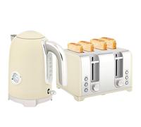 HOMCOM Retro Kettle and Toaster Set with Temperature Gauge, 1.7L 3000W Rapid Boil Jug Kettle with Otter Thermostat, Limescale Filter, 4 Slice Toaster with 7 Browning Controls, Crumb Tray, Cream