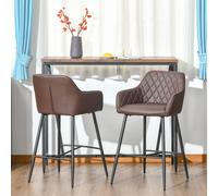 HOMCOM Set Of 2 Retro PU Leather Bar Chairs Set Stylish w/ Footrest Metal Frame - Brown
