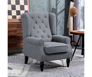 HOMCOM Retro Tufted Accent Armchair - Grey Teddy Fleece, Wooden Frame, 160kg Capacity (74W x 86D x 102H cm) 833-695V73GY