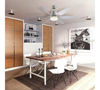 HOMCOM Reversible Ceiling Fan w/ Light - 6 Blades Indoor LED Lighting Fan - Silver | TJ Hughes