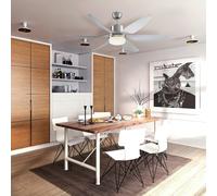 HOMCOM Reversible Ceiling Fan with Light, 6 Blades Indoor Modern Mount LED Lighting Fan with Remote Controller, for Bedroom, Living Room, Silver