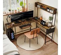 HOMCOM Reversible Corner Desk w/ USB Port, Long Computer Desk for 2 Person in Brown HOMCOM Brown