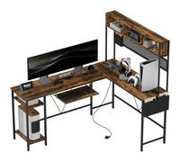 Reversible Corner Desk w/ USB Port, Long Computer Desk for 2 Person HOMCOM Brown One Size