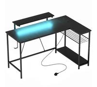 HOMCOM Reversible 'L' LED Light Gaming/Work Desk - Black