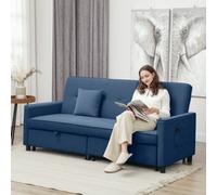 Homcom Reversible L-Shaped Sectional Sofa Bed With Cushions In Blue Blue