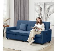 HOMCOM Reversible L-Shaped Sectional Sofa Bed with Cushions - Blue - Velvet (100% Polyester) - 2 Seater