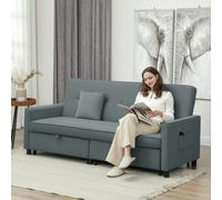 HOMCOM Three-Person Velvet-Feel Sofa Bed - Grey, none