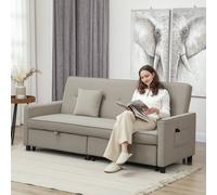 Homcom Reversible L-Shaped Sectional Sofa Bed With Cushions In Beige Beige