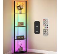HOMCOM RGB LED Floor Lamp with Shelves, 4-Tier Dimmable Standing Lamp with Adjustable Brightness and Remote Control, Modern Corner Display Shelf Unit for Living Room Bedroom Office, Black