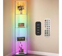 HOMCOM RGB LED Floor Lamp with Shelves, 4-Tier Dimmable Standing Lamp with Adjustable Brightness and Remote Control, Modern Corner Display Shelf Unit for Living Room Bedroom Office, Grey