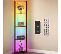 HOMCOM RGB LED Floor Lamp with Shelves 4-Tier Standing Lamp Brown