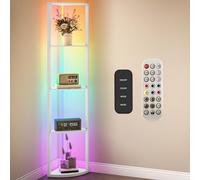 HOMCOM RGB LED Floor Lamp with Shelves 4-Tier Standing Lamp White