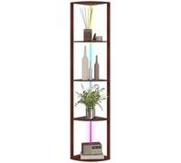 HOMCOM RGB LED Floor Lamp with Shelves, 5-Tier Dimmable Standing Lamp with Adjustable Brightness and Remote Control, Modern Corner Display Shelf Unit for Living Room Bedroom Office, Brown