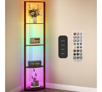 HOMCOM RGB LED Floor Lamp with Shelves, 5-Tier Dimmable Standing Lamp with Adjustable Brightness and Remote Control, Modern Corner Display Shelf Unit
