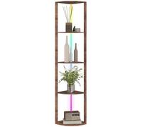 HOMCOM RGB LED Floor Lamp with Shelves, 5-Tier Dimmable Standing Lamp with Adjustable Brightness and Remote Control, Modern Corner Display Shelf Unit for Living Room Bedroom Office, Rustic Brown