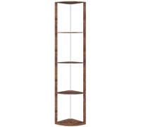 HOMCOM RGB LED Floor Lamp with Shelves, 5-Tier Dimmable Standing Lamp with Adjustable Brightness and Remote Control, Modern Corner Display Shelf Unit for Living Room Bedroom Office, Rustic Brown