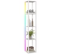 HOMCOM RGB LED Floor Lamp with Shelves, Modern Dimmable Standing Lamp with Remote Control, Adjustable Brightness & Speed for Living Room, Bedroom, Office, Brown