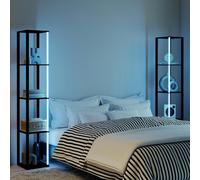 HOMCOM RGB LED Floor Lamp with Shelves and Remote Control for Bedroom, Oak - Black - Yes - MDF