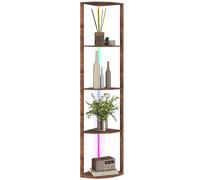 Homcom Rgb Led Floor Lamp With Shelves And Remote Control For Living Room In Dark Brown Dark Brown