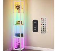 HOMCOM RGB LED Floor Lamp with Shelves Dimmable Remote Control White