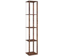 HOMCOM RGB LED Floor Lamp with Shelves, Modern Dimmable Standing Lamp with Remote Control, Adjustable Brightness & Speed for Living Room, Bedroom, Office, Rustic Brown