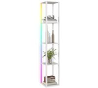 HOMCOM RGB LED Floor Lamp with Shelves, Modern Dimmable Standing Lamp with Remote Control, Adjustable Brightness & Speed for Living Room, Bedroom, Office, White