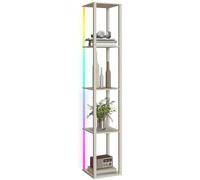 HOMCOM RGB LED Floor Lamp with Shelves, Modern Dimmable Standing Lamp with Remote Control, Adjustable Brightness & Speed for Living Room, Bedroom, Office, Oak