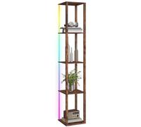 HOMCOM RGB LED Floor Lamp with Shelves and Remote Control, Rustic Brown