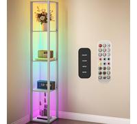 HOMCOM RGB LED Floor Lamp with Shelves, Modern Dimmable Standing Lamp with Remote Control, Adjustable Brightness & Speed for Living Room, Bedroom, Office, Grey