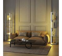 HOMCOM RGB LED Floor Lamp with Shelves & Remote Control for Bedroom in Light Oak HOMCOM Light Oak