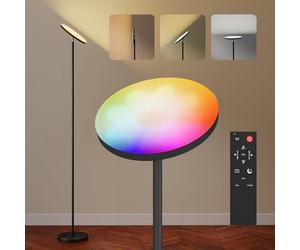 HOMCOM RGB Uplighter Floor Lamp, Tall Dimmable Standing Lamp with Remote & Touch Control, 350° Rotatable Head for Living Room Bedroom, 2700K-6000K Colour Temperatures, Black
