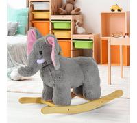 HOMCOM Plush Elephant Rocking Horse for Kids, Traditional Wooden Riding Toy with 32 Nursery Rhymes, Grey Aosom UK