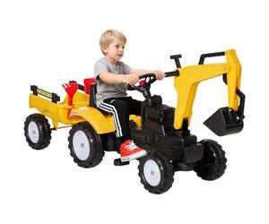 HOMCOM Ride On Tractor for Kids, 3 in 1 Ride On Digger Toy Car with Adjustable Arm & Manual Shovel and Removable Trailer, Pretend Play Construction Truck for 3-6 Years