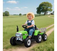 HOMCOM Electric Ride on Tractor w/ Detachable Trailer, 12V Kids Battery Powered Electric Car w/ Remote Control, Music for Kids Aged 3-6, Green
