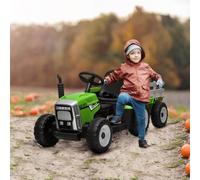 HOMCOM Electric Ride on Tractor w/ Detachable Trailer, 12V Kids Battery Powered Electric Car w/ Remote Control, Music for Kids Aged 3-6, Green