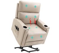 HOMCOM Lift Chair for Living Room, Recliner Chair with Massage - Beige - Microfibre (Polyester) - 88W x 86D x 105Hcm