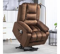HOMCOM Riser & Recliner Chair for the Elderly, Quick Assembly, Fabric Overstuffed Lift Chair w/ Vibration Massage & Heat, Remote Control, Side HOMCOM Dark Brown