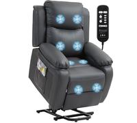 HOMCOM Riser and Recliner Chair Vibration Massage for Elderly Dark Grey | PU Leather Power Lift Chair, Thick High Back, Headrest, Removable Armrests, Side Pockets, Electric Lift Armchair