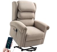 HOMCOM Riser Recliner Chair for Elderly Electric Power Lift Chair Khaki | Velvet Lift Armchair, Layered Padded Backrest, Spring Cushion, Wide Seat, USB Port, Remote, Side Pockets, Living Room
